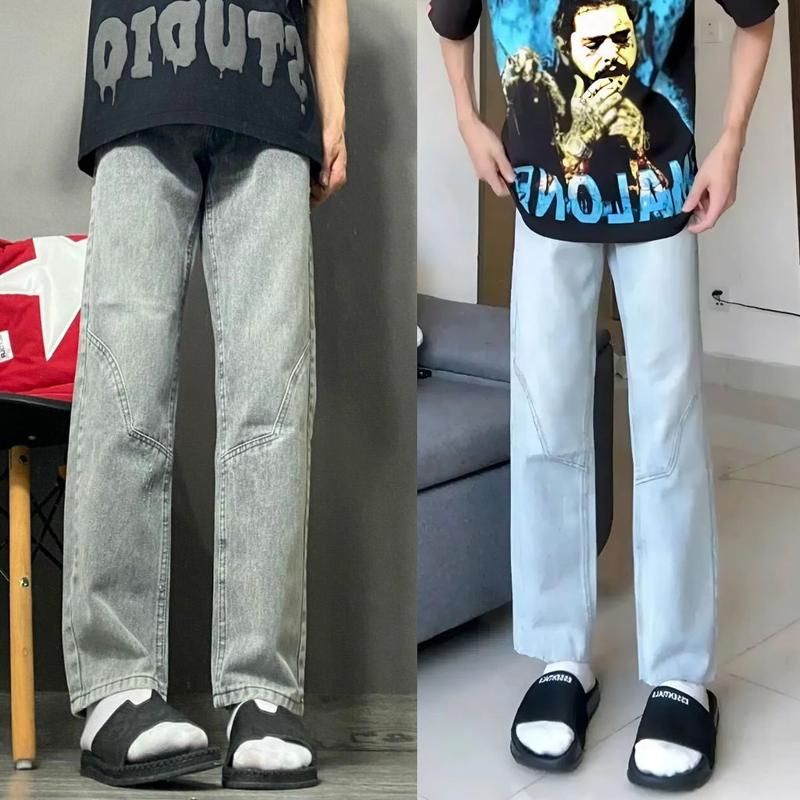 Quần Jean Nam Trơn Basic Màu Xám Ống Đứng, Quần Jean Baggy Nam Rách Gối Đơn Giản 109 - KOJ Menswear Pants 5