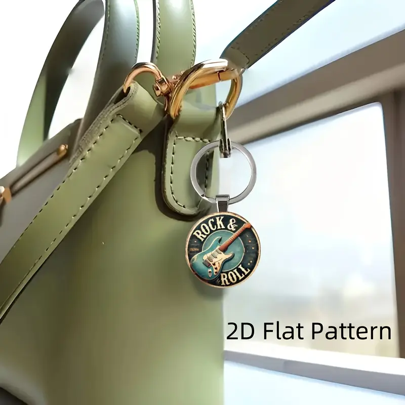 Vintage "Rock & Roll" Guitar Keychain - Zinc Alloy Pendant with Distressed Design, Perfect for Bags, Cars, Home Decor, and Gifts for Music Lovers on Holidays, Music Themed Decor | Stylish Keychain | Crafted Guitar Charm, Guitar Accessories 5