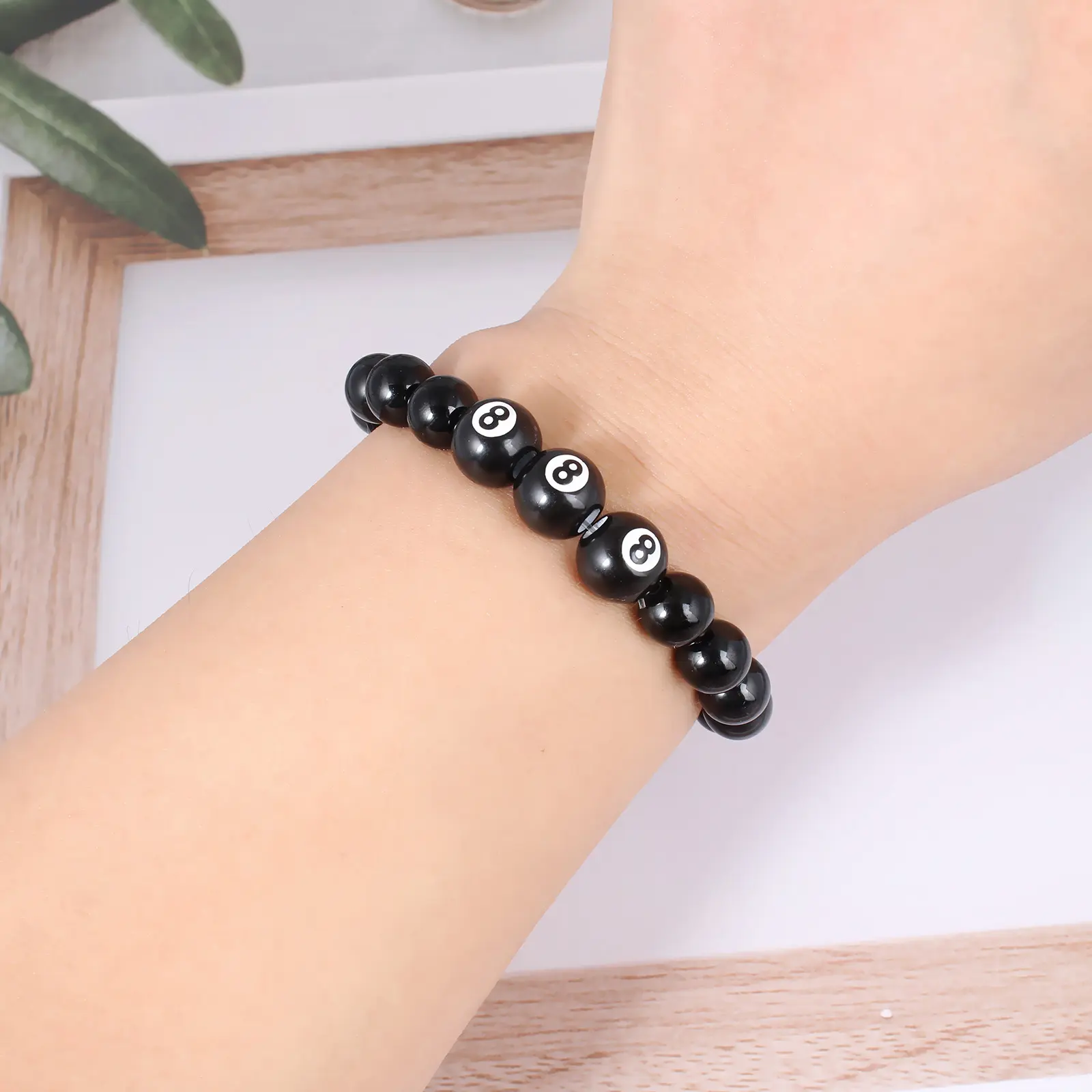Vòng Tay Acrylic Số 8 Cho Nam, Vòng Tay Thể Thao, Bóng Chuyền, Bóng Rổ, Phòng Tập Thể Dục Tối Giản, Giả Hạt Obsidian