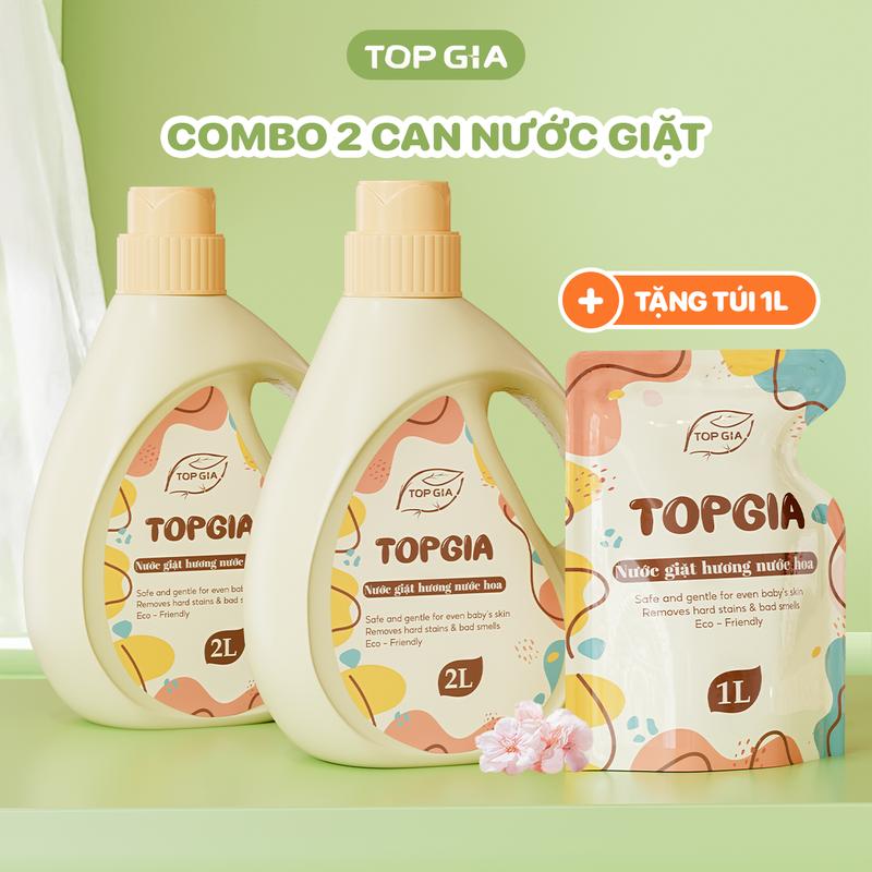 (HN) Combo 2 can 2L nước giặt xả sắc hương Top Gia tặng túi 1L nước giặt, 2in1 tạo bọt vừa phải giúp làm sạch và mềm vải dễ dàng