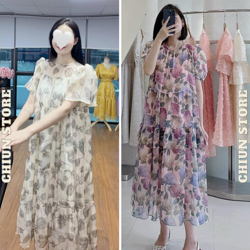 Đầm Bầu Tiệc Hoa Nhí Dáng Dài Váy Bầu Công Sở Tơ Xoan Xinh Trẻ Trung Thiết Kế Cộc Tay Mùa Hè Mềm Mát M758 Chiun Store Nữ Women Voi Dress Voan