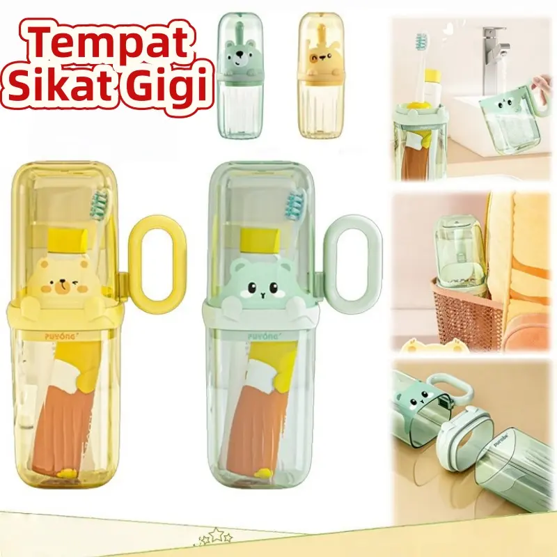2in1 Cangkir Sikat Gigi Transparant Cangkir Sikat Gigi Anak Cocok Untuk Travelling Wadah Sikat Gigi Lucu Beruang/ Tempat Sikat Gigi Anak Cangkir Motif Lucu