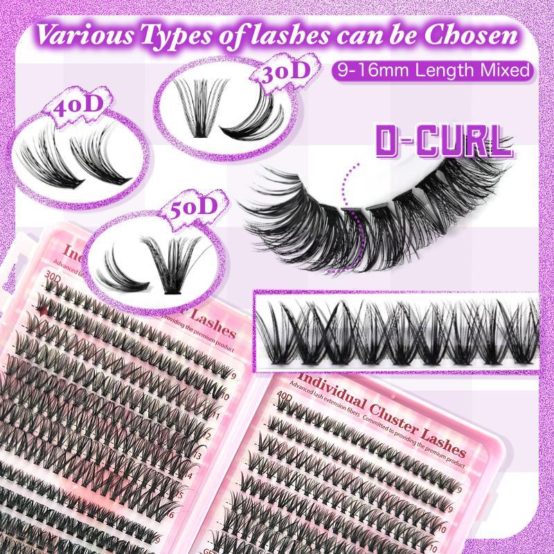 Product Introduction of Mixed Length Individual False Eyelashes with Eyelash Glue & Tweezers, 1 Set Natural Look Eyelash Extensions, Self Grafting Eyelash Clusters  for Women Makeup 3