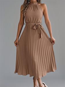 Vestido plisado de color sólido para mujer, elegante vestido sin mangas para verano, ropa femenina para uso diario