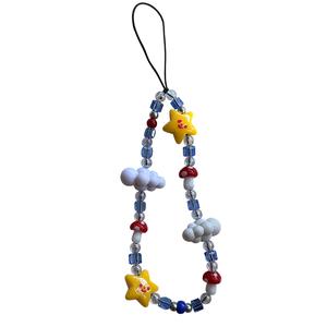 Reka Bentuk Awan dan Bintang yang Comel dan Seronok, Loket Kamera Manik DIY Buatan Tangan, Tali Anti Kehilangan, Penutup Fon Telinga, Hiasan Beg, Sesuai sebagai Hadiah untuk Kanak-kanak Perempuan. Charms Phone keychain  led  light beaded  keychain