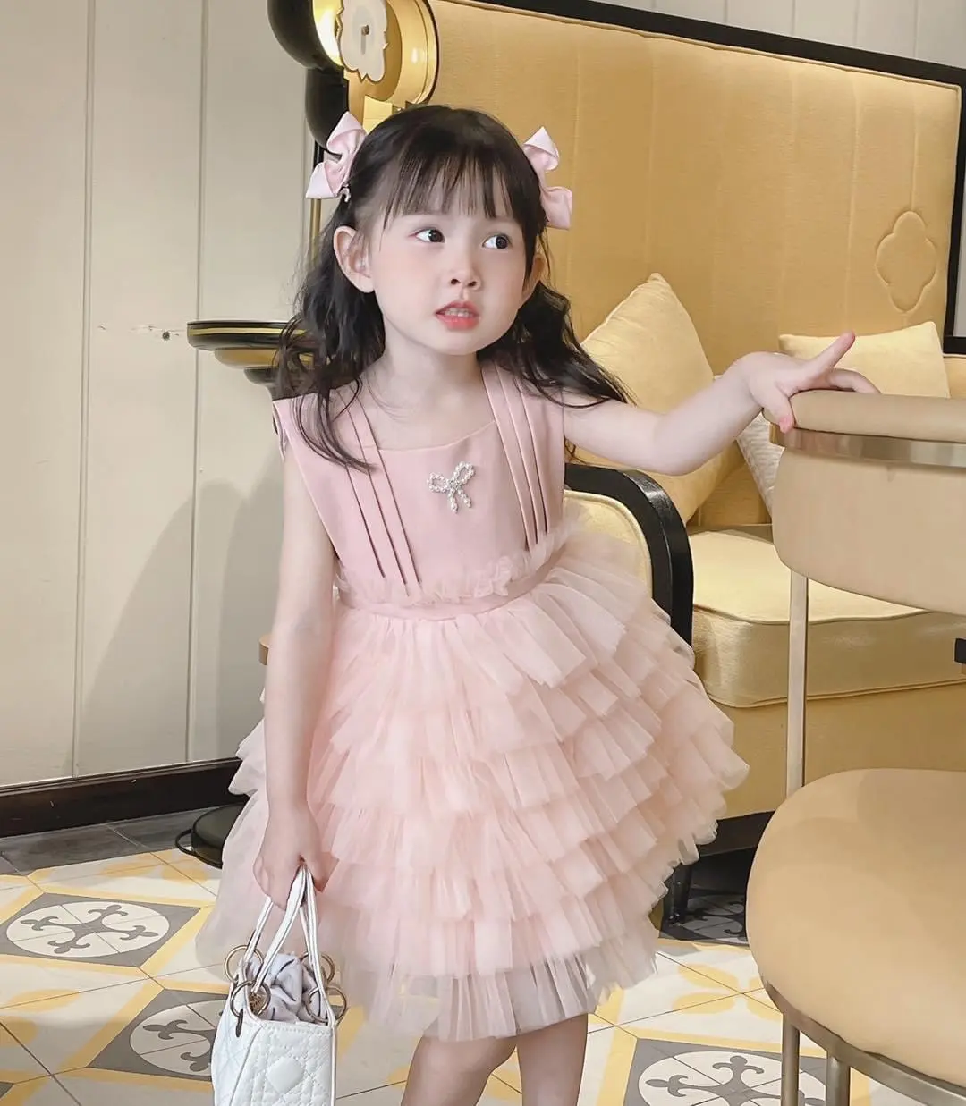 [ HEHEHIHI ] - Váy hồng xếp ly bèo  - V32