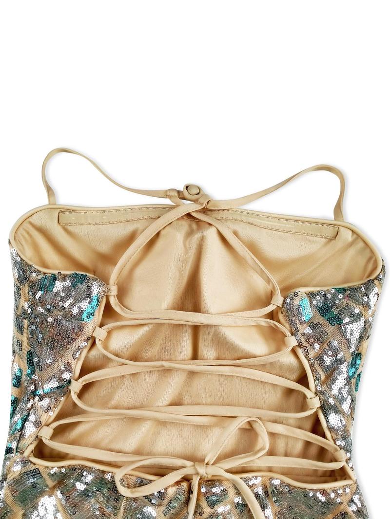 Product Introduction of Women's Split Thigh Glitter Sequins Cami Evening Dress, Elegant Halter Neck Lace Up Bodycon Evening Party Gown, Ladies's Clothes for All Seasons 8