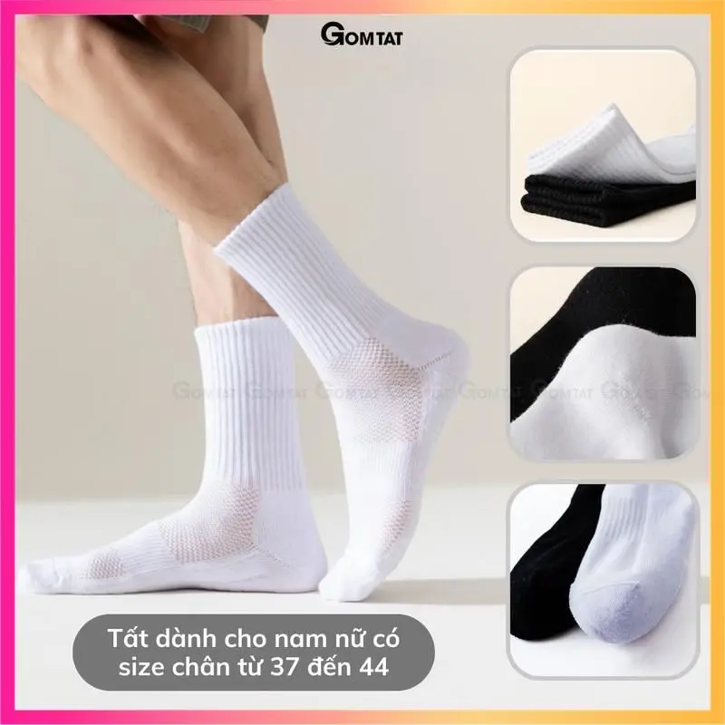 Hộp 5 đôi tất xù GOMTAT cổ cao trơn nam nữ, vớ cao cổ có đệm xù cotton mềm mại êm chân, hút ẩm, thoáng khí, khử mùi, Menswear - TATXU-TRON-CB5 1