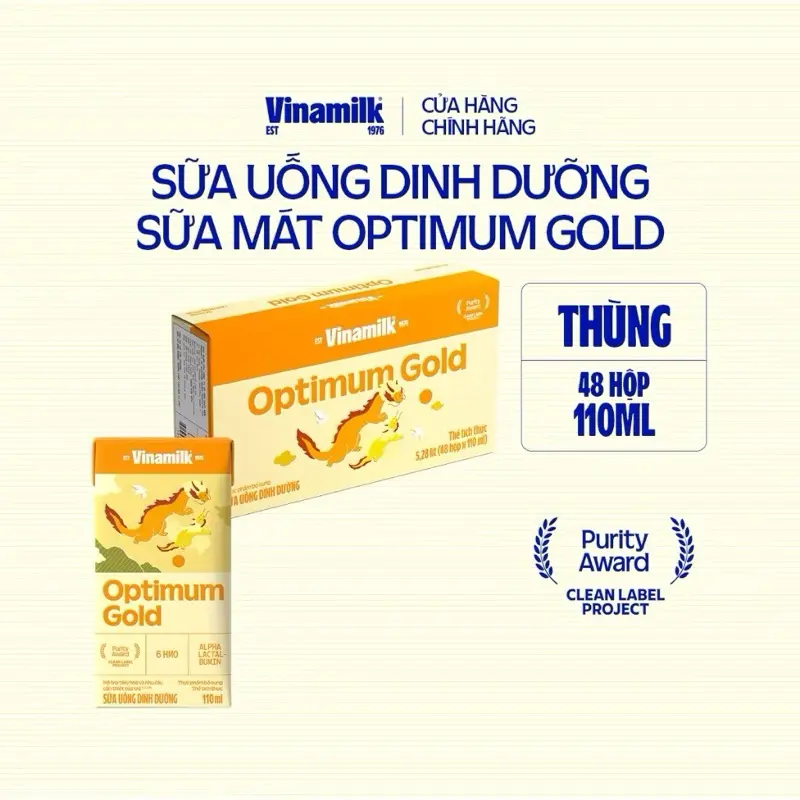 ￼[BAO BÌ MỚI] Thùng 48 hộp Sữa pha sẵn Vinamilk Optimum Gold 110ml