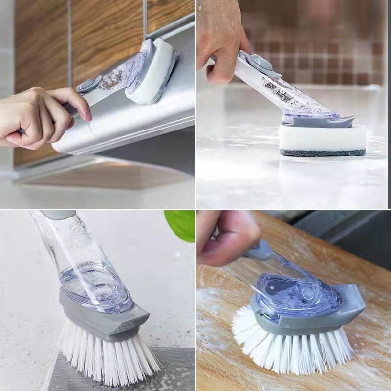 Bàn Chải Cọ Rửa Chén Bát Xoong Nồi, Chà Rửa Đa Năng 2in1 Có Chỗ Đựng Nước Rửa Chén 1