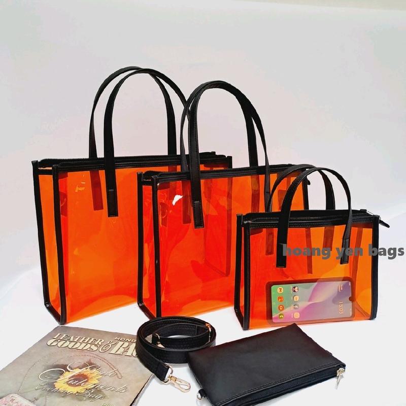 Túi xách nữ công sở trong suốt,có dây khóa kéo kín miệng, đựng được lap top, giấy tớ A4. com bo có bóp và dây đeo chéo đồng bộ tuidung laptop