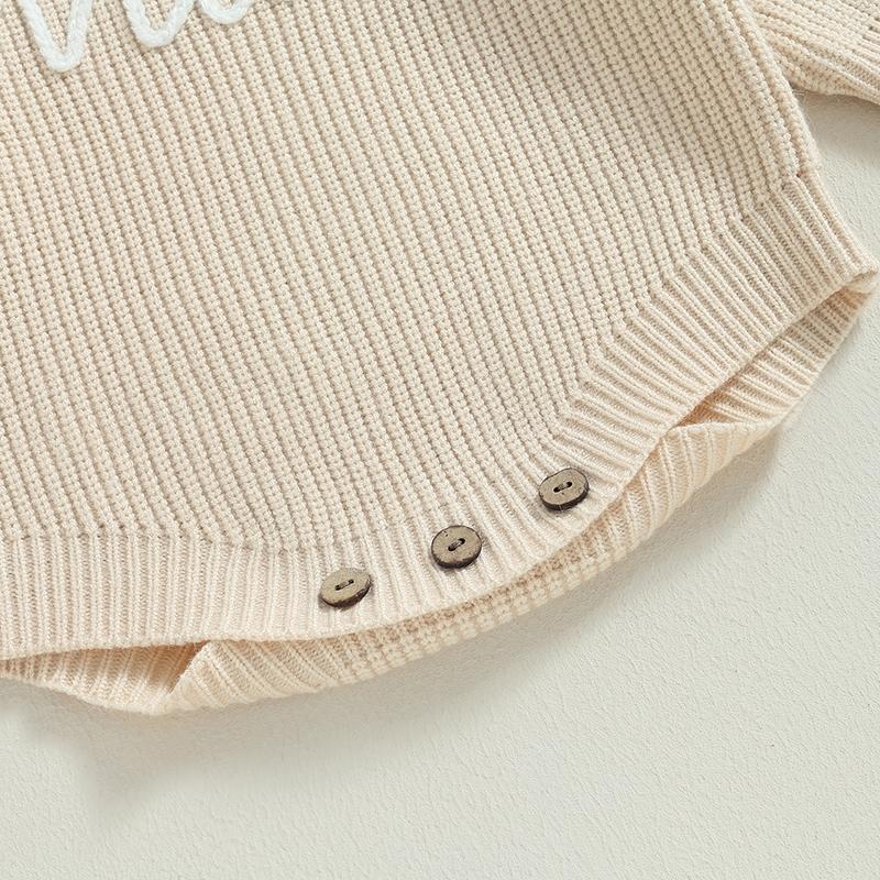 Product Introduction of Newborn Baby Boys Girls Sweater Rompers Letter Embroidery Crew Neck Long Sleeve Infant Jumpsuits Fall Toddler Clothes Knit Bodysuits 0 3 6 9 12 24 Months 38