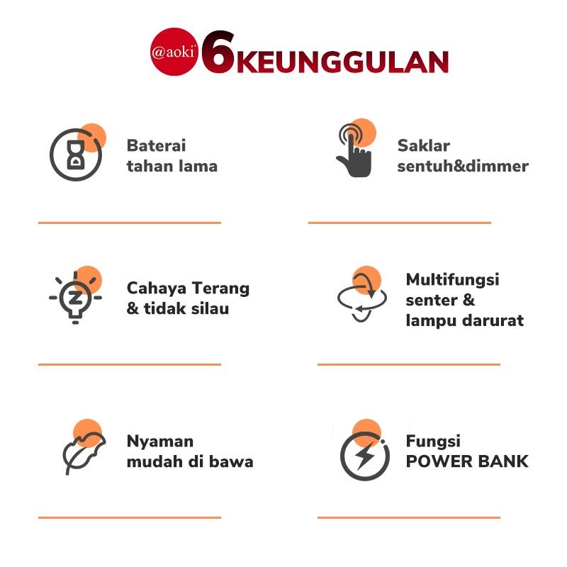 Aoki AK6696 Senter Besar / Jumbo LED Super Terang / Lampu Emergency / Powerbank 3 in 1 Rechargable 30 Watt + 54 SMD BONUS Kabel Charger 9