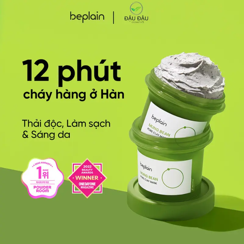 Mặt nạ đất sét BEPLAIN X LeoJ 120ml từ đậu xanh se khít lỗ chân lông giảm mụn đầu đen+Tặng kèm 12ml Skincare Women