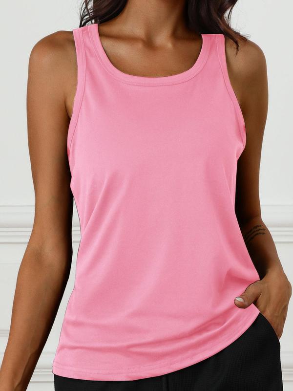 Women's Solid Round Neck Tank Top, Summer Clothes, Casual Sleeveless Crew Neck Top for Summer, Ladies Clothes for Daily Wear 0