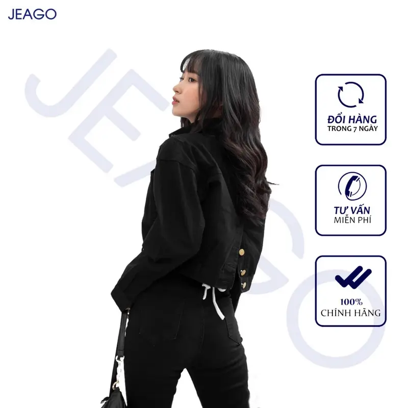 Áo Khoác Jeans Kaki Nữ Nút Sau Nhiều Màu Dành Cho Nữ JEAGOVN Jacket Top Có Cổ Ong Nhung 2