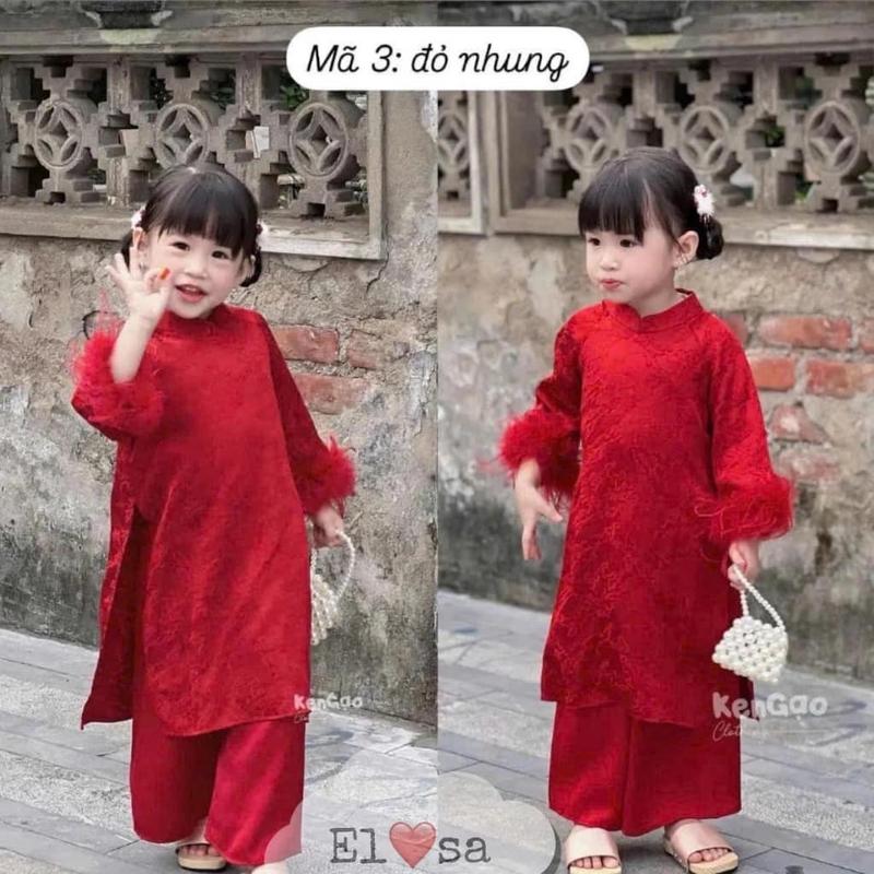 Áo Dài Bé GáiThiết Kế Kiểu Dáng Đính Nơ Xinh Xắn Chất Liệu Lụa Ngọc Trai Cao Cấp TẶNG Kèm Bờm 3