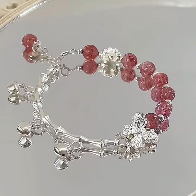 Vòng Tay Nửa Pha Lê Dâu Tây, Bốn Gói, Vòng Tay Chuông Bướm, Vòng Tay Chính Hãng Cao Cấp Quà Tặng Độc Đáo Siêu Thanh Lịch, Thích Hợp Cho Bạn Thân Và Bạn Gái, Thủ Công Dệt 1