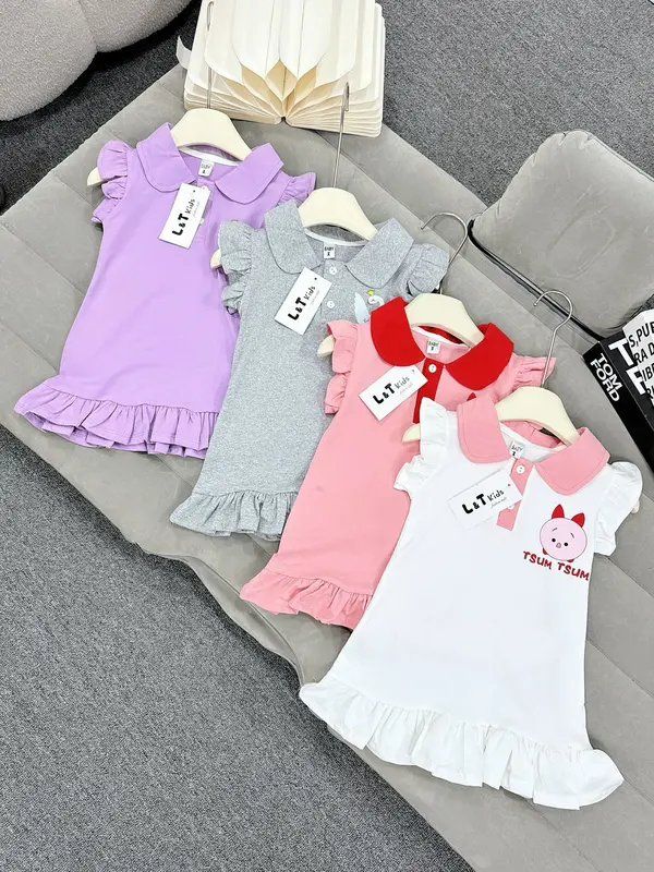 Váy Đầm công chúa có cổ tay bèo cho bé gái chất cotton cao cấp co giãn đa chiều nhà MiDu Kid 5