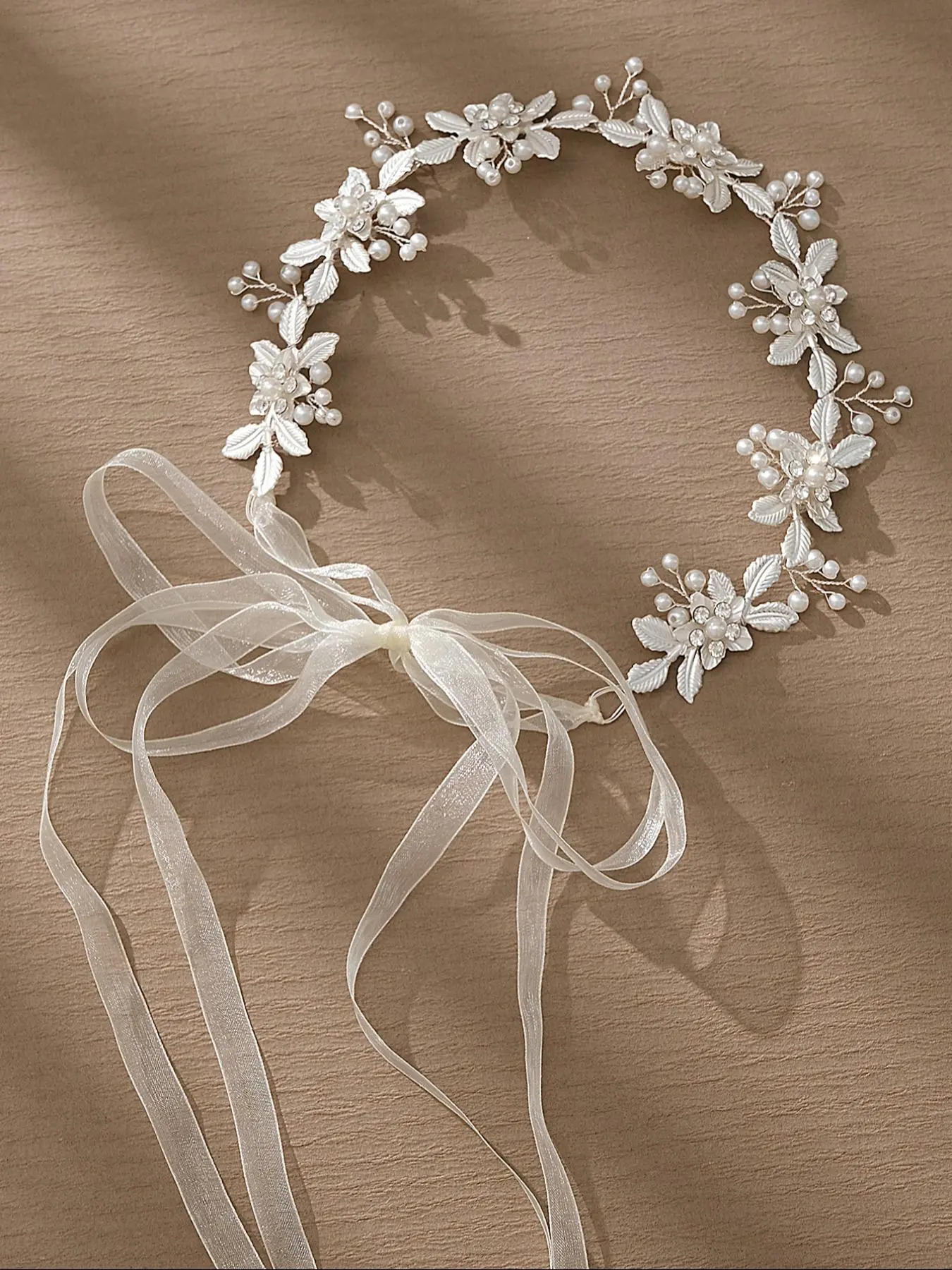 Faux Pearl Decorated Flower Design Headband, Elegant Wedding Bridal Hair Accessories