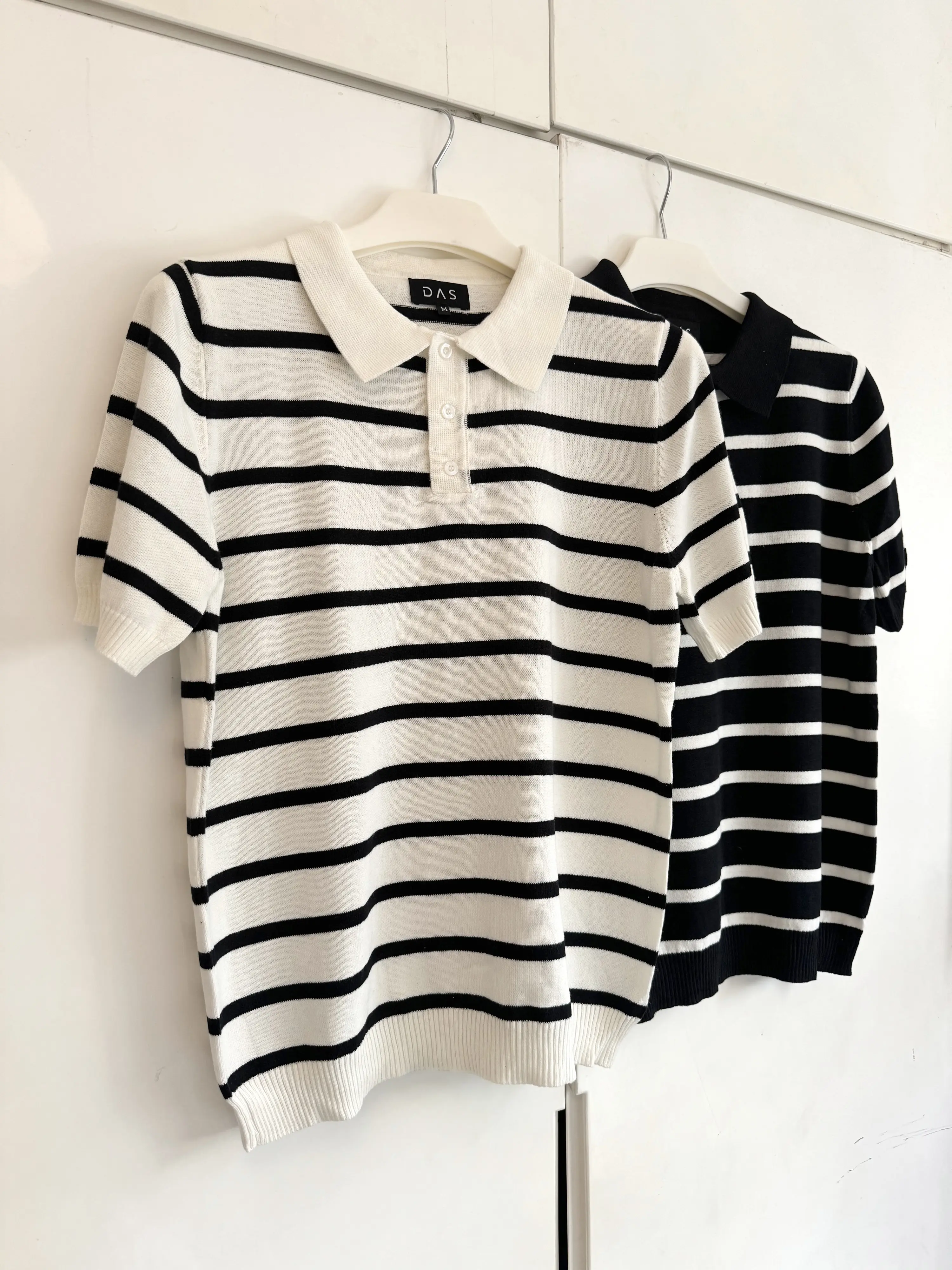 ANDY TEE ÁO POLO DỆT KIM NAM - DASMEN - SỌC ĐEN TRẮNG