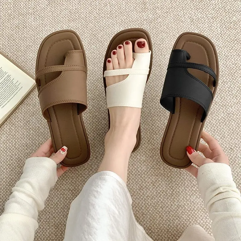 Dép lê xỏ ngón nữ phong cách Hàn Quốc, 3 màu kem nâu đen, size 36-41