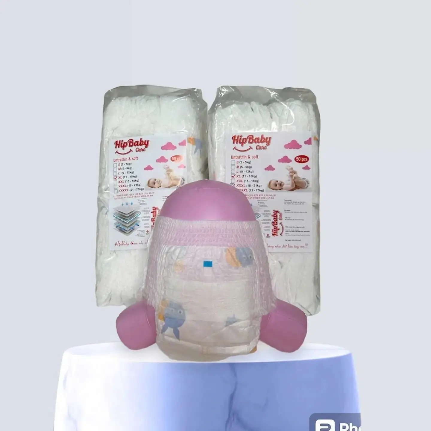 (FORM THƯỜNG ) Combo 100m Bỉm HipBaby đủ size mỏng 2mm thấm hút 500 -600 ml Voi Cho Bé