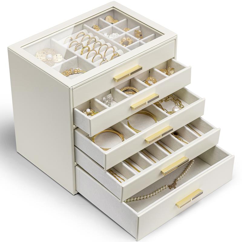 VLANDO Jewelry Box for Women, Glass Lid Jewelry Organizer with Drawers ...