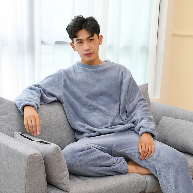Bộ Đồ Nam, Bộ Sưu Tập Mùa Đông, Đồ Ngủ Nhung San Hô, Quần Áo Giữ Nhiệt Dài Tay, Lót Lông Cừu, Dày Dặn, Quần Ấm Áp, Thích Hợp Cho Mùa Thu Và Mùa Đông, Phong Cách Cặp Đôi 1