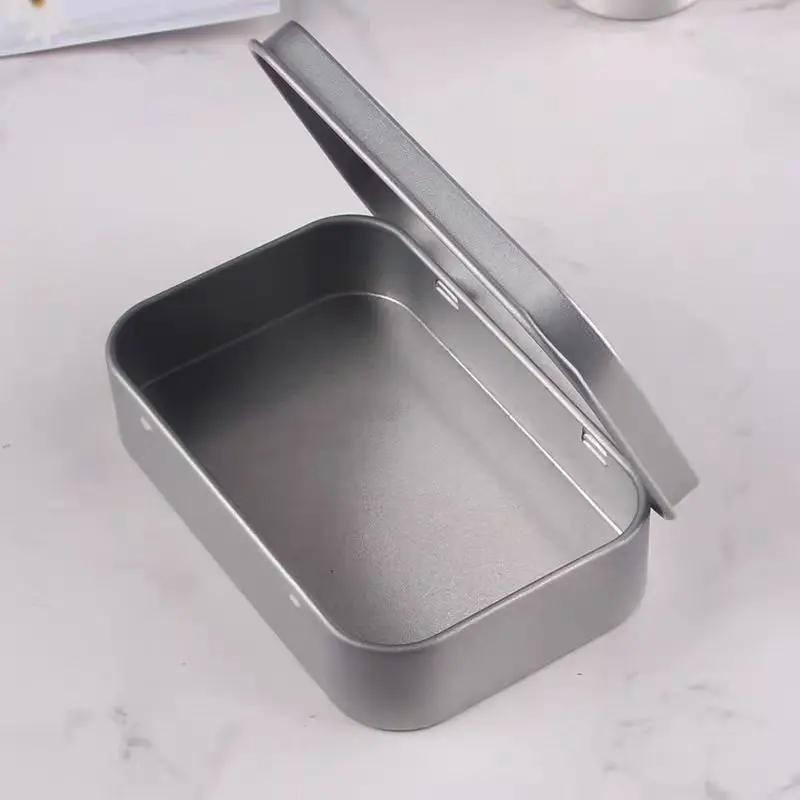 Small Silver Metal Rectangular Storage Box with Flip Lid, Frosted Metal ...