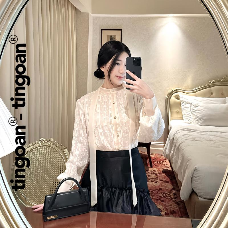 TINGOAN - Áo somi xuyên thấu cổ đứng kèm dây phối bóng kính nude tingoan GLOSSIE BLOUSE/ND