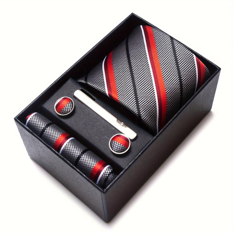 Product Introduction of 1 Set Of Tie, Pocket Squares Handkerchief, Cufflinks And Tie Clip, Ties Set For Men, Wedding Suit Accessories, Holiday Gift Box 18