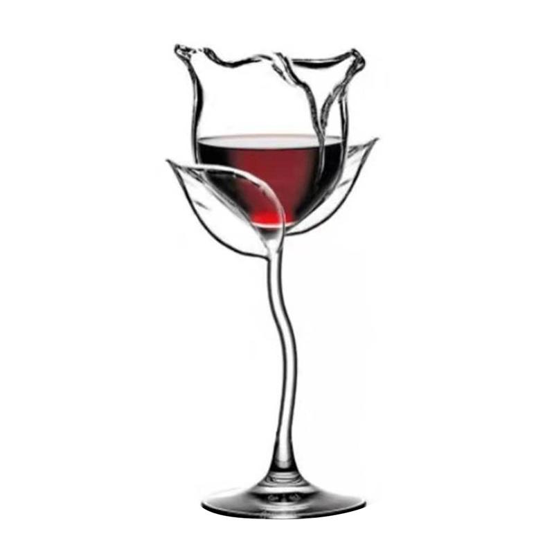 HCSJ 100ml Fancy Red Wine Goblet Exquisite Rose Flower Shape Wine Cocktail Glasses 8
