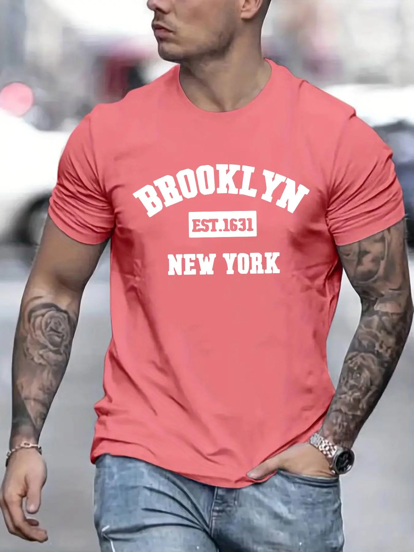 Men's Regular Fit "1631" & Letter Print Round Neck Tee, Casual Short Sleeve Crew Neck T-Shirt for Summer, Fashion Men's Top for Daily Wear