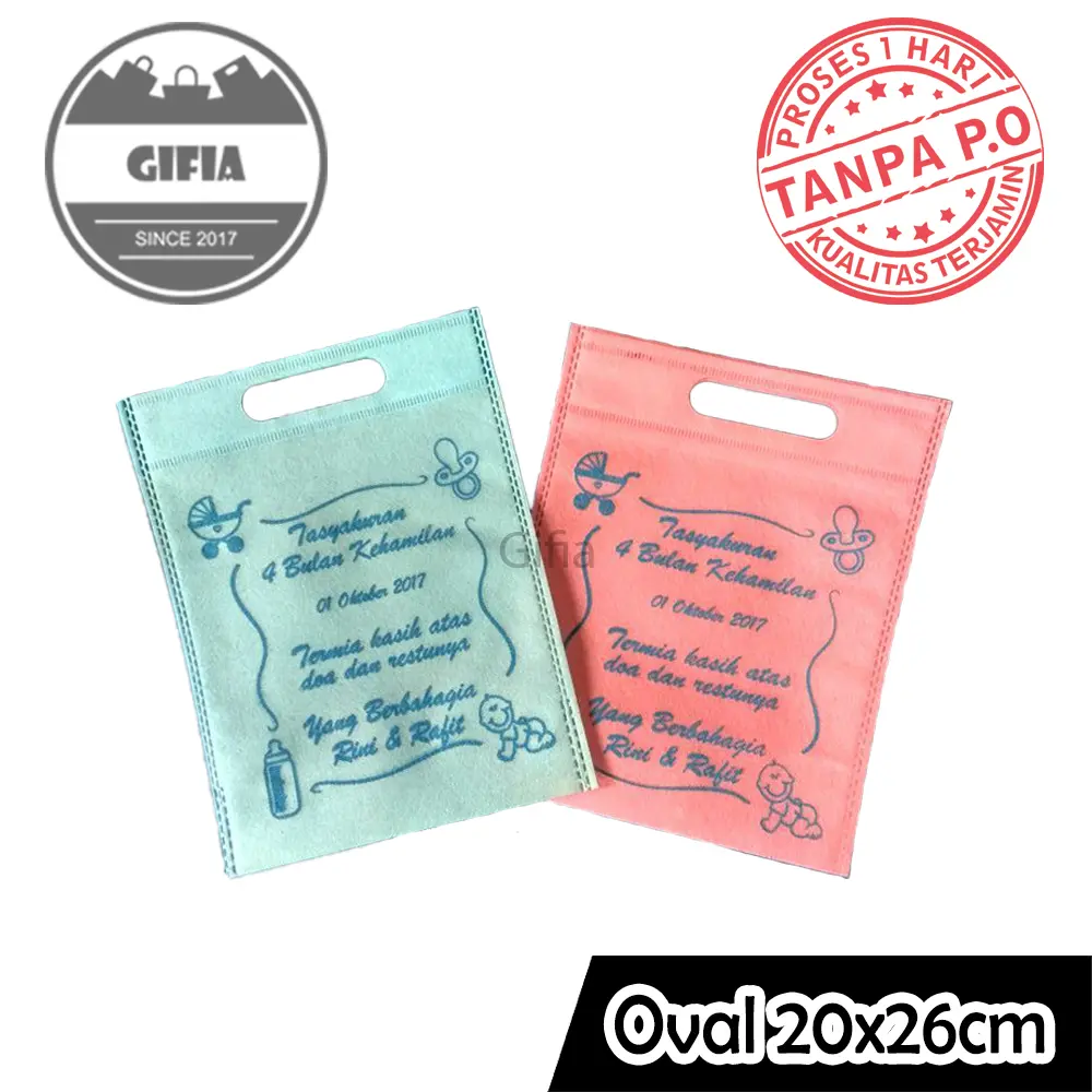 100pcs 20x26cm Goodie Bag Custom Sablon / Tas Spunbond / Tas Kain