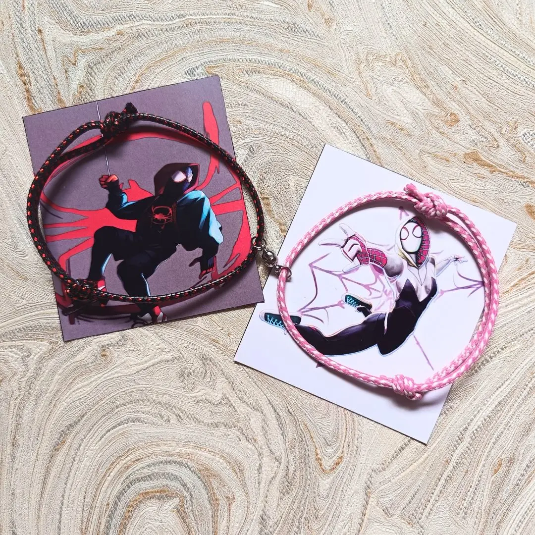 Couple Bracelet Gelang Couple Miles Morales and Gwen Stacy Spider Verse Spiderman Korean Rope Import High Quality Free Sticker Magnet Couple Love Silver