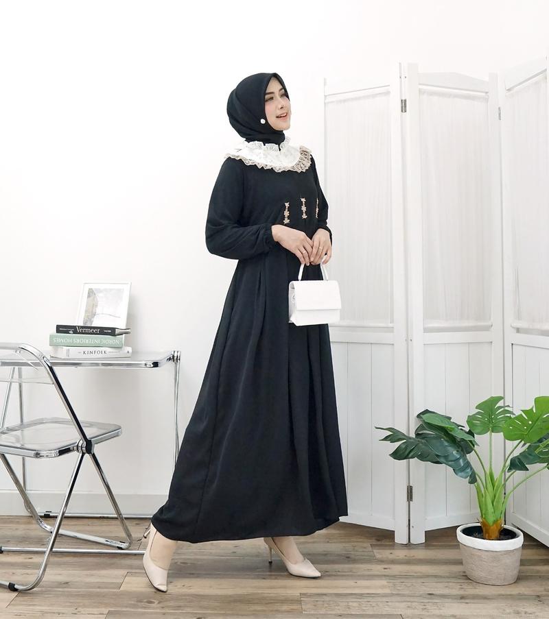 Product Introduction of Gamis Renda sweet lengan panjang model fashion wanita muslim modem terbaru new arrival model kekinian kombinasi brukat 10