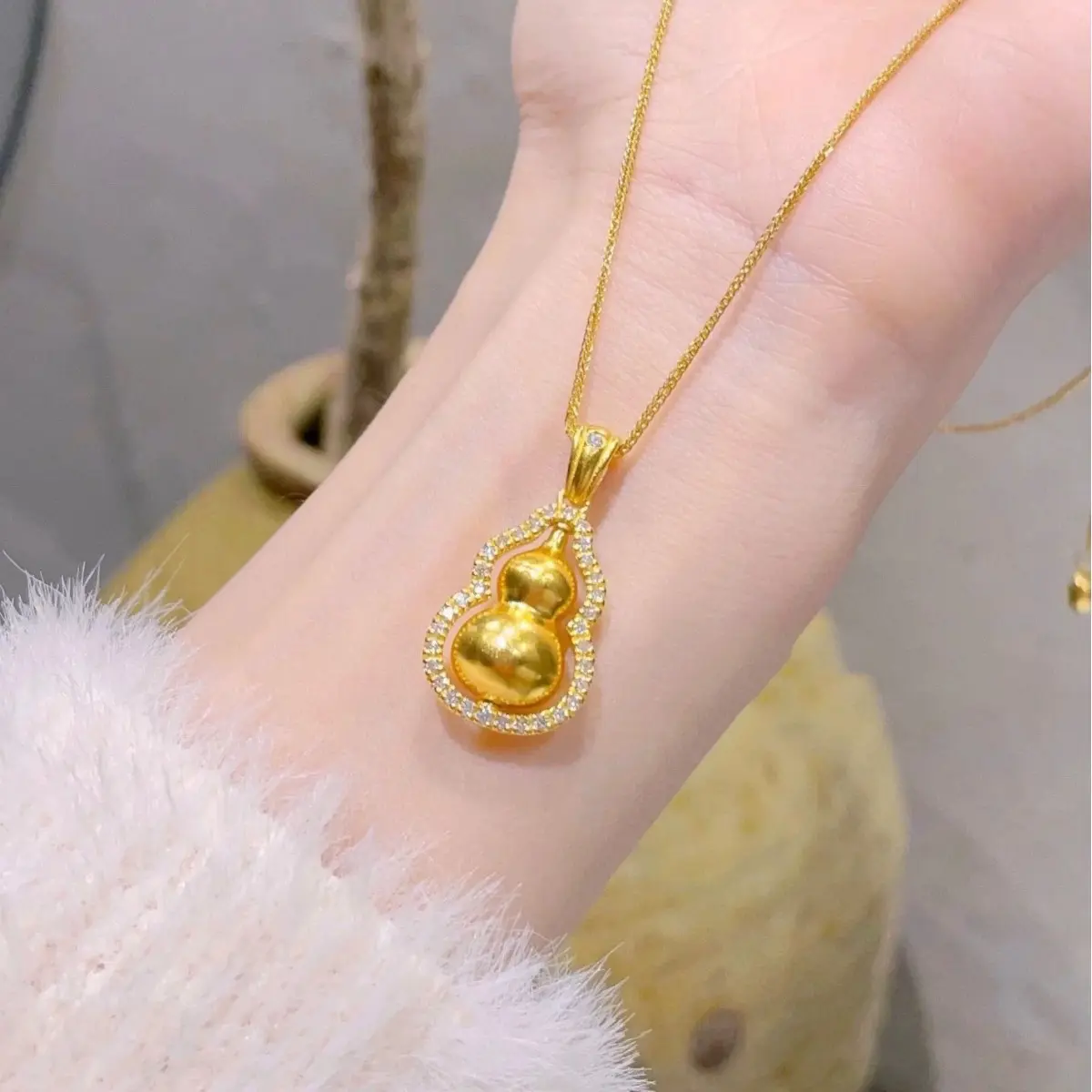 Live Streaming Hot-Selling Gold-Plated Gourd Necklace with Diamonds, Same Style as Gold Store Fortune Pendant, Good Luck and Prosperity