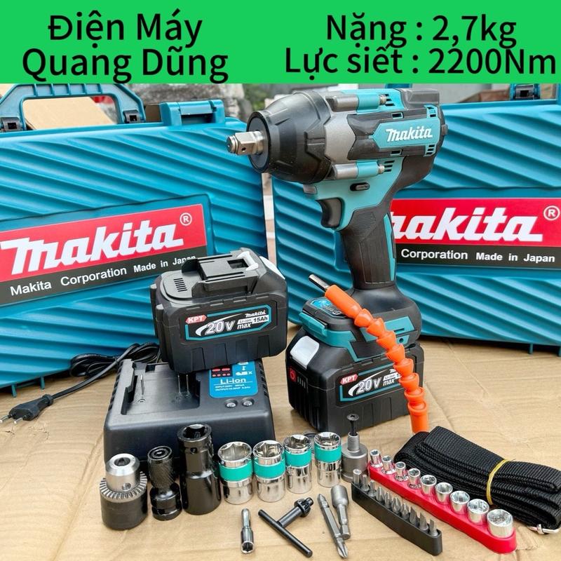 Máy Siết Bulong MKT 2200Nm - 2 Pin 15Cell- Máy bắn ốc,vặn vít đầu đặc 1 2 - động cơ không than mở ốc nồi xe máy tay ga ô tô tải