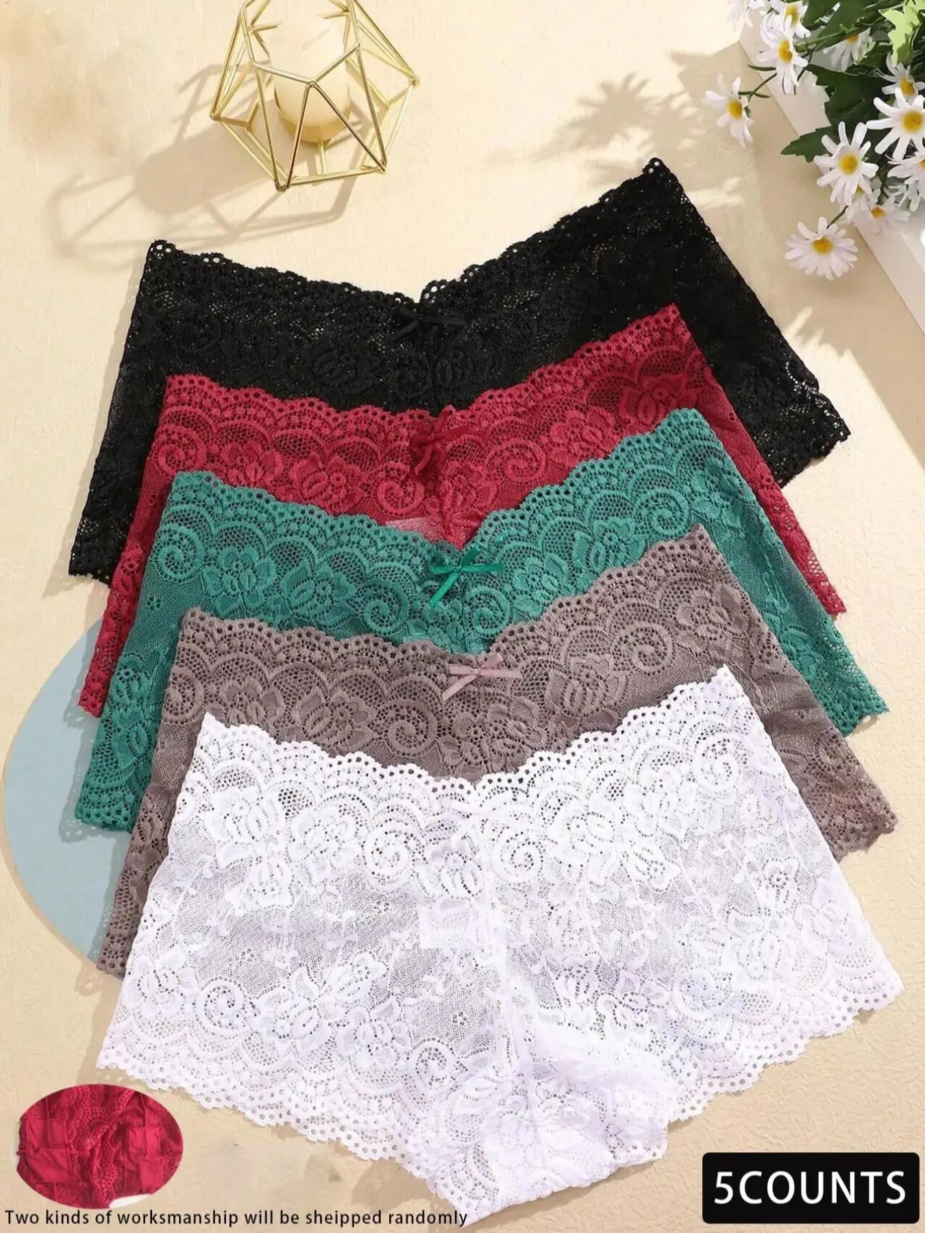 Floral Lace Bow Scallop Sheer Knicker, Curvy Holiday Wear 2024, Intimate Products, Comfy Breathable Cozy Trendy Panty, Underwear for Women, Underwear Bottoms for All Seasons, Summer Clothes, Womenswear Clothes, Girlfriend Gift Bundle