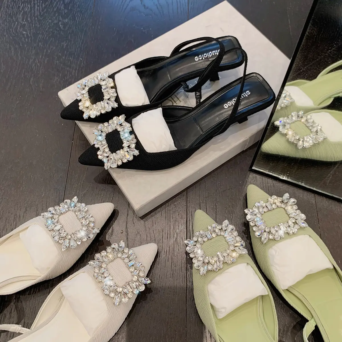 [BrandedBaby] Sepatu Pesta Wanita Kondangan Mewah Elegan Heels Pendek Diamond