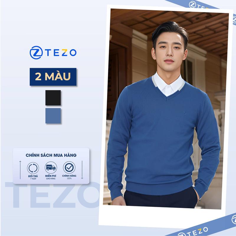 Áo len nam TEZO cổ tim thiết kế phối màu 25ALIT007