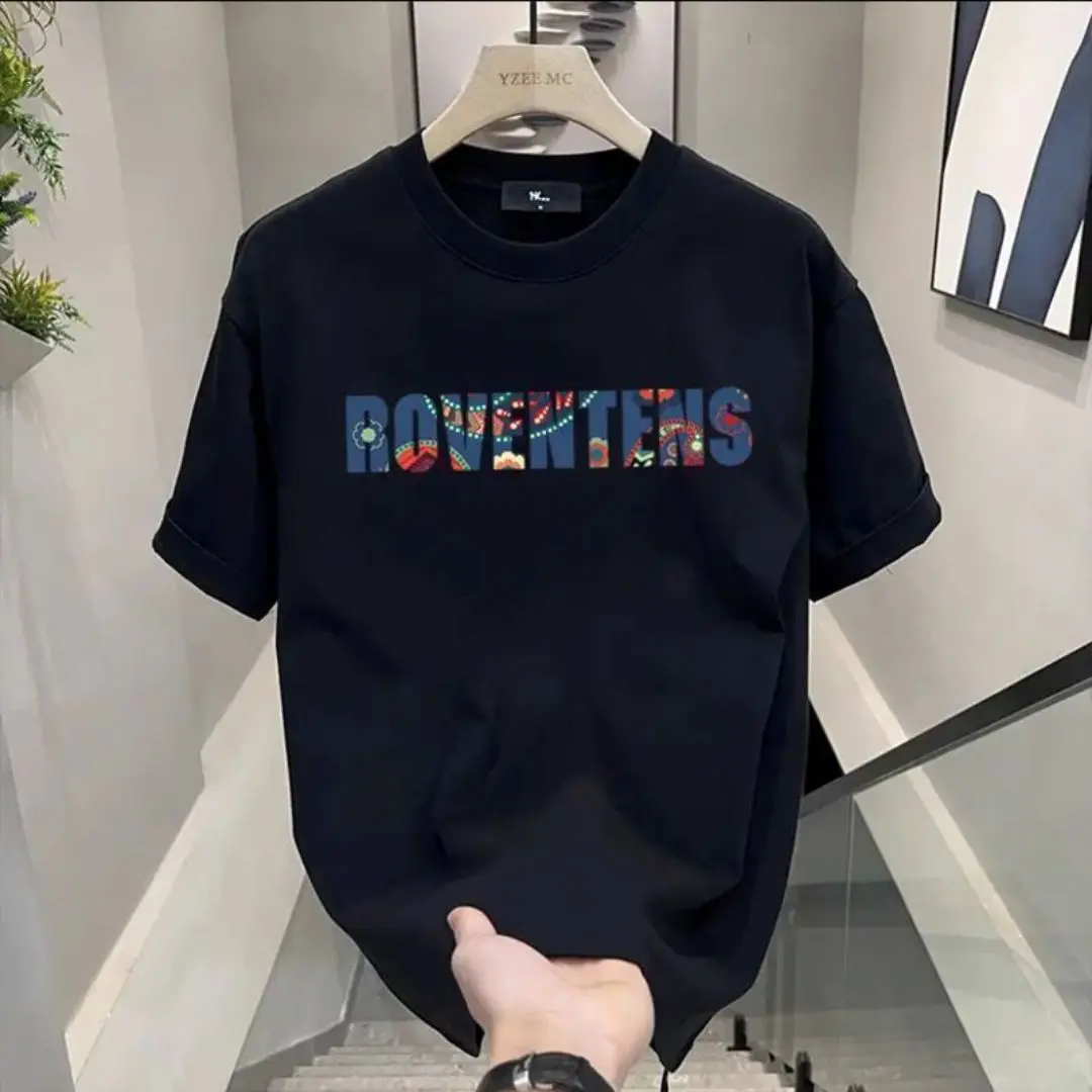 2024 Summer New Men'S T-Shirt Plus Size Short Sleeved Print DR0626 Simple Men'S Classic Short Sleeved T-Shirt Cotton Top Fabric Menswear Streetwear Polyester Round Neck