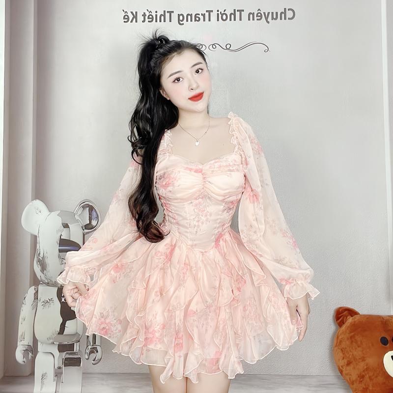 Váy Tơ Hai Tầng Dài Tay Ôm gọn Nữ