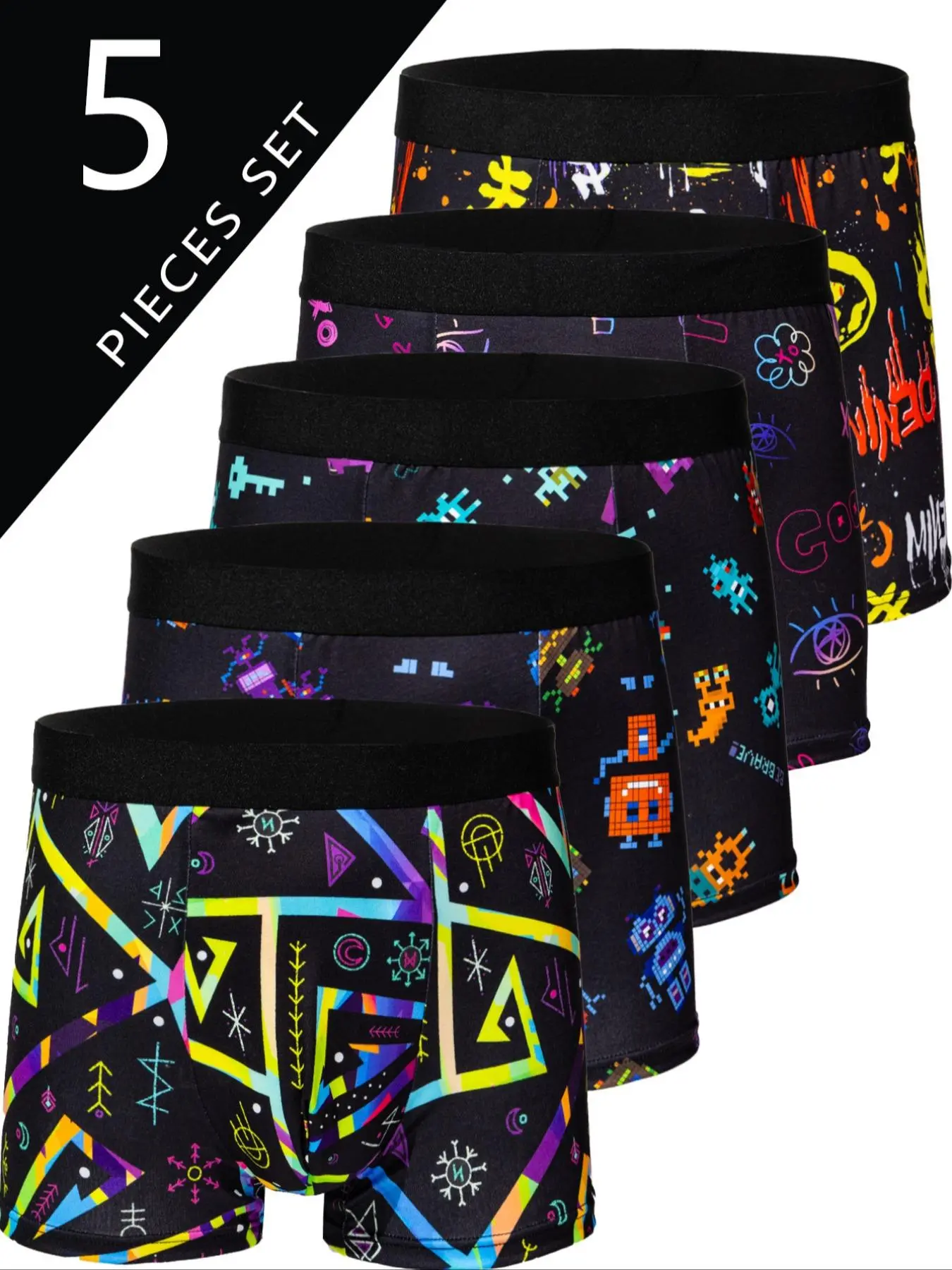 Men's Geometric Print Boxer Brief, Casual Comfy Breathable Underwear for Daily Wear, Mens Underwear for All Seasons, Undergarments