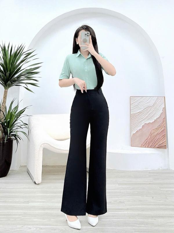 Quần tây dài KHÔNG KÈM ÁO Nữ thiết kế Nhật Vy form suông ống loe chất lụa phù hợp công sở dự tiệc - D3080 Nhung Women