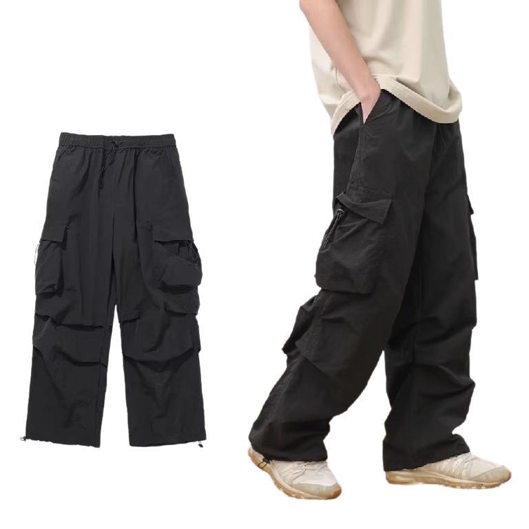 Quần ống rộng nam nữ vải kaki dù phong cách quần ống suông dáng quần túi hộp Menswear Pants