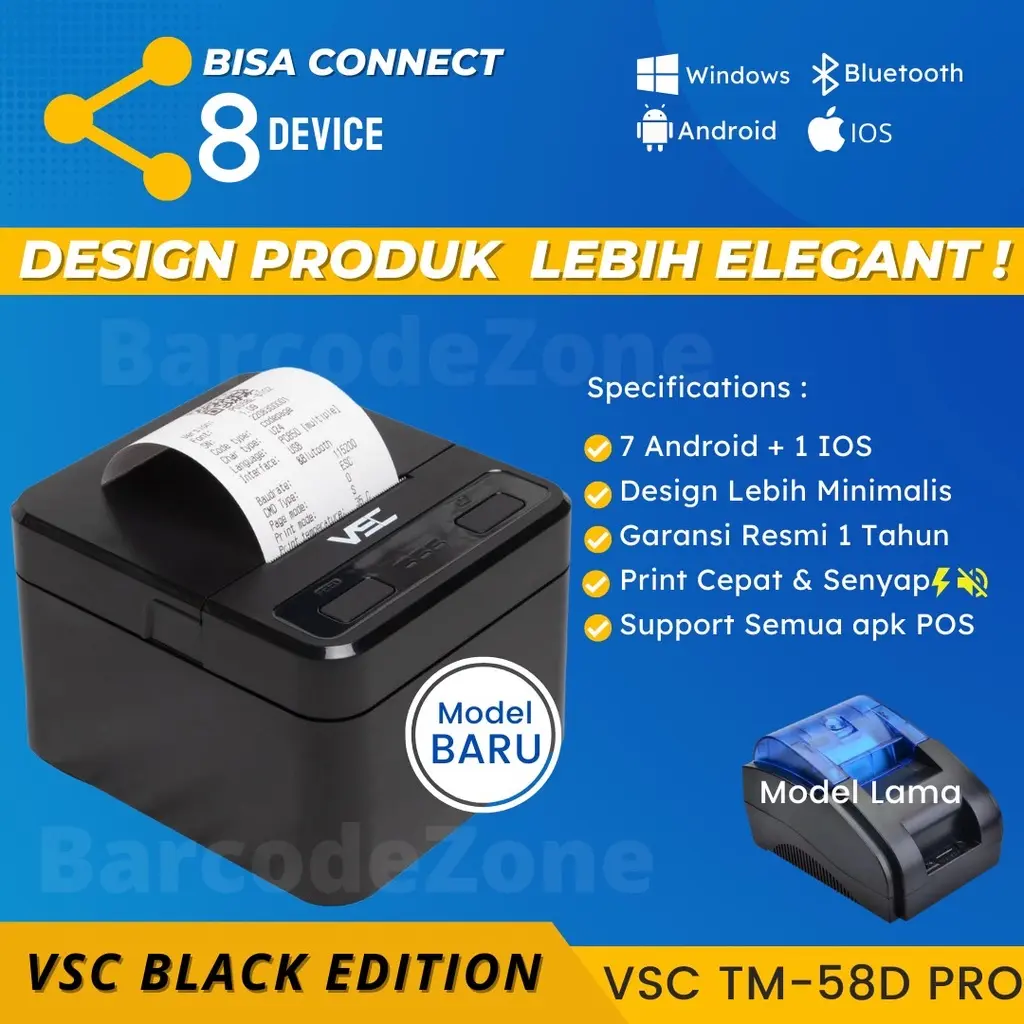 PRINTER BLUETOOTH THERMAL KASIR VSC TM-58D PRO THERMAL PRINTER - RJ 11 - LEBIH JELAS DAN CEPAT Charger Label Portable