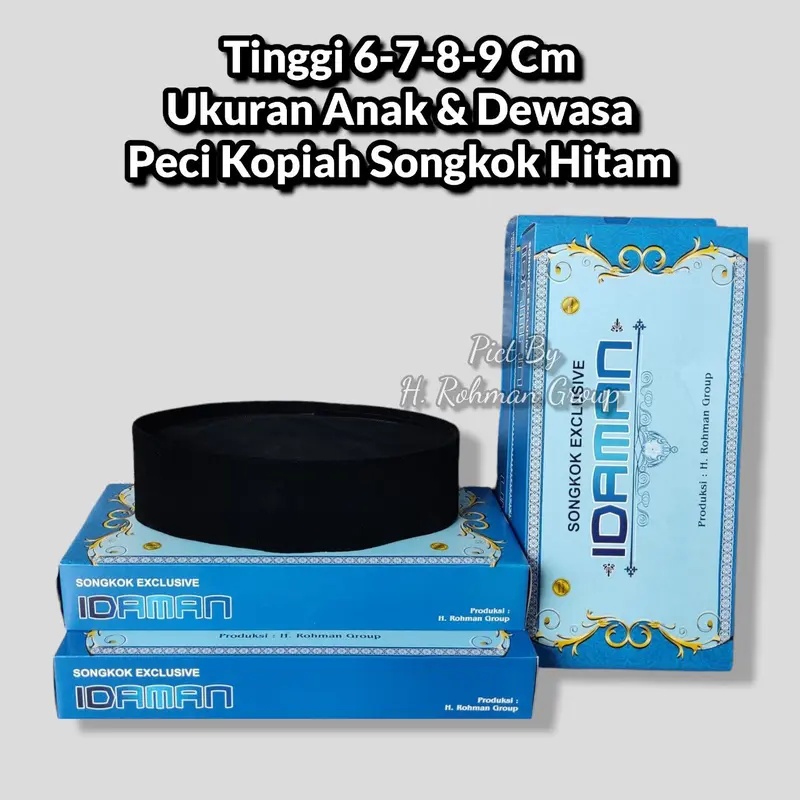 Peci Hitam IDAMAN Tinggi 6-7-8-9 Cm Ukuran Anak & Dewasa Songkok Hitam Nasional Peci Nasional Polos Kopiah Muslim Pria Nyaman Motif polos Standar Indonesia Putih 1