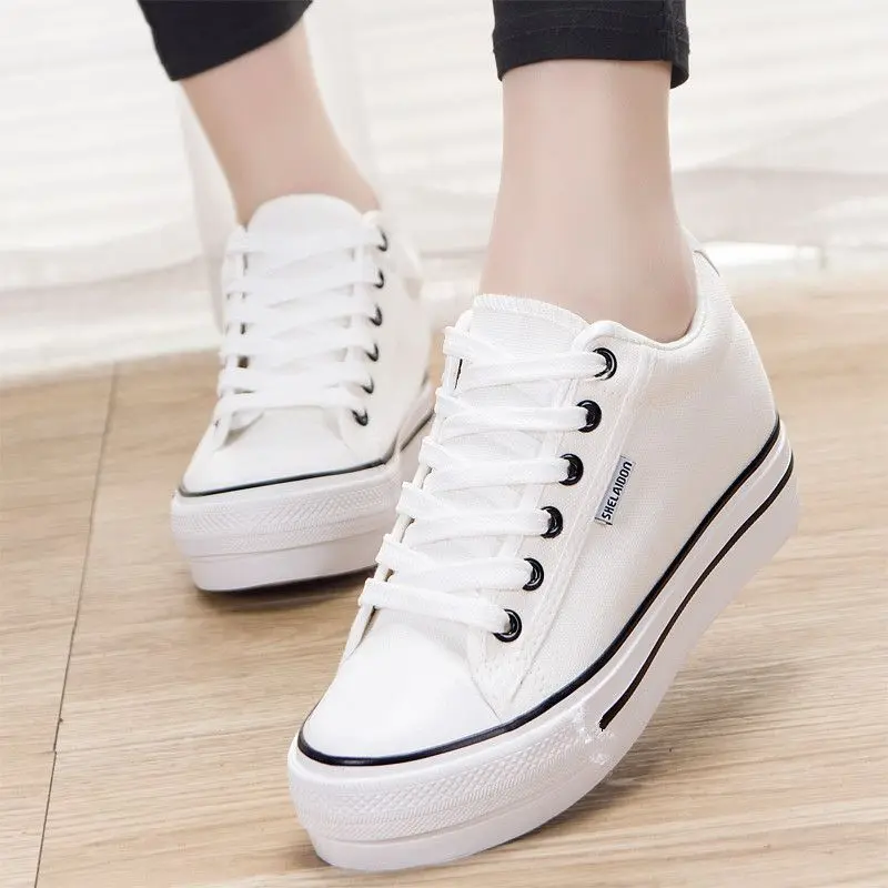 Non-Slip Wear-Resistant Canvas Shoes Girls New Students Korean Harajuku Cloth Shoes All-Match Thick Bottom Board Shoes